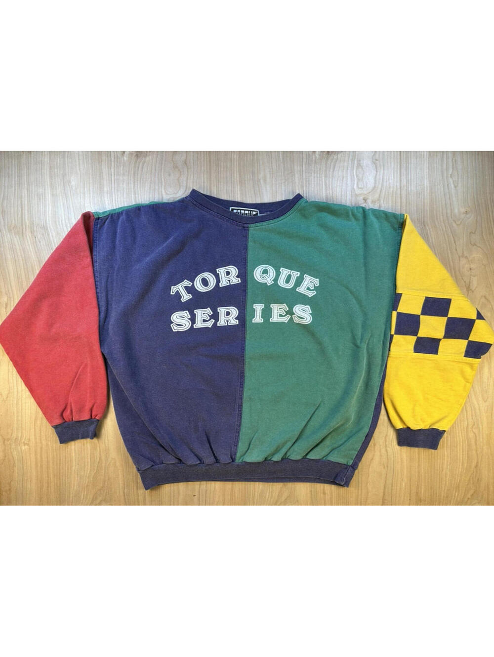 vintage 80's TORQUE SERIES sweatshirt MULTI COLORED boxy XTRA LARGE cotton PREP
